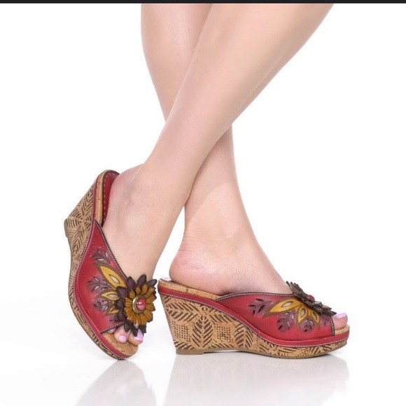 L’Artiste Spring Step Bloom Floral Wedge Mule Clog Cork Summer Vacation Beach - Picture 1 of 7